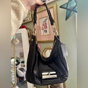 Coach Black Leather Hobo with Silver Accents